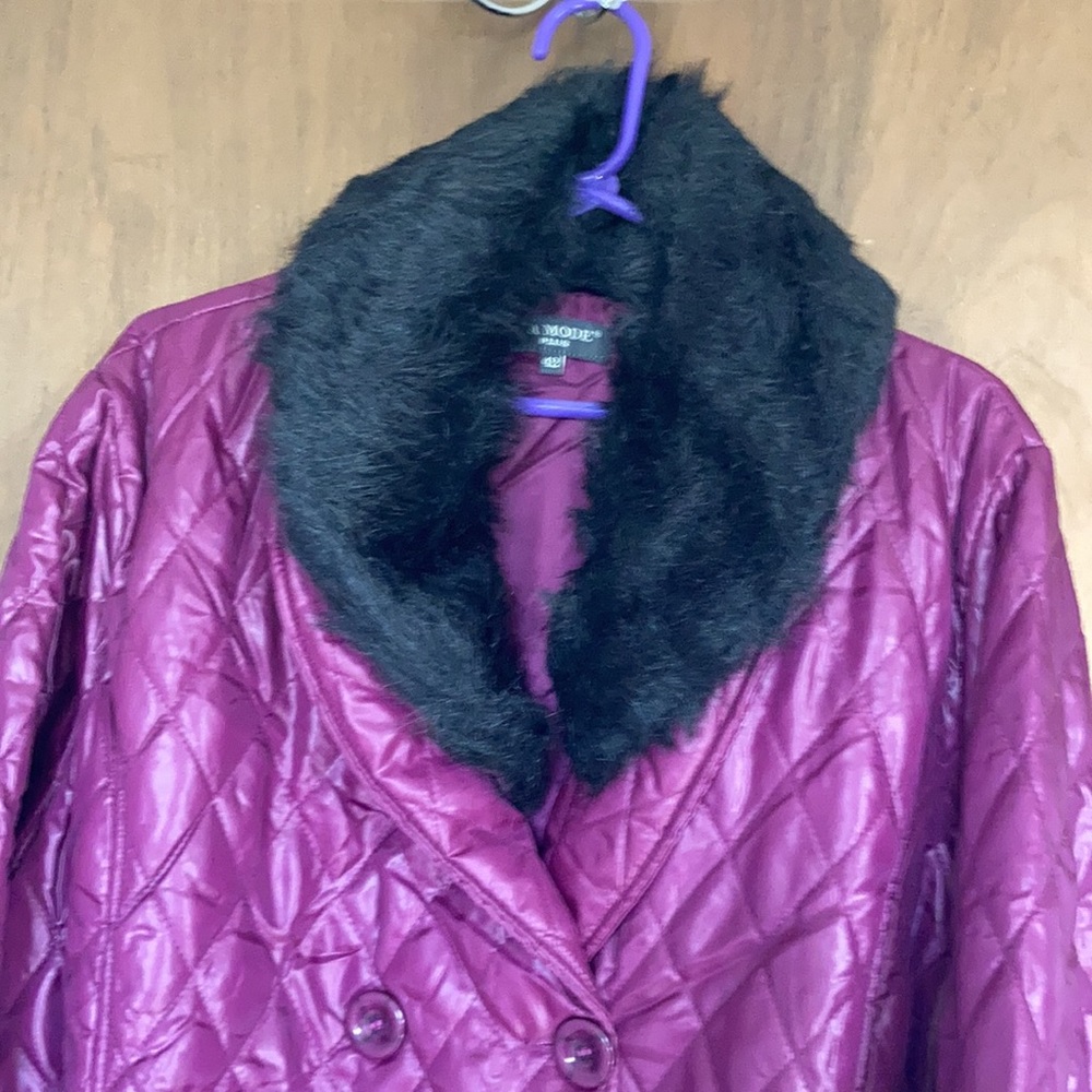 La mode plus size detachable faux fur collar quilted coat w belt 42 - Picture 4 of 17